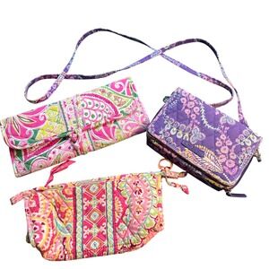 Vera Bradley Purple Paisley Crossbody Wallet Organizer Bag Lot of 3 Bundle Quilt
